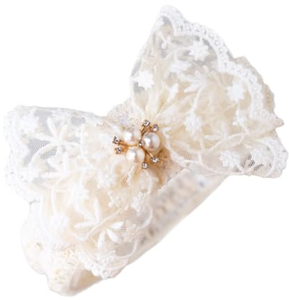 Wambere 1 Stück Spitzenschleifen Stirnband Baby Haarband Baby Mädchen Stirnband Elastische Haarbänder Haarschmuck Weiche Schleife Stirnbänder Haarschleifen Neugeborene Kopfbedeckung,Beige B
