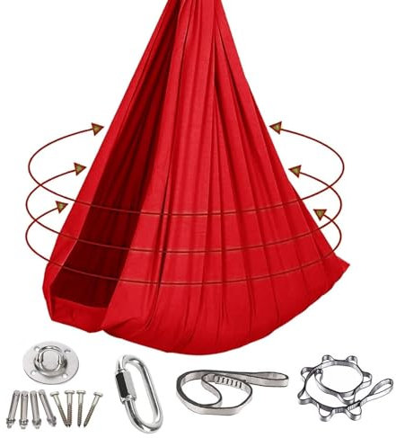 Sensorische Ganzkörpersocken Indoor, Yogatuch Zum Aufhängen, Sensorische Vertikaltuch, atmungsaktive Body Sox, Stretchy Sensory Body Sox Zur Stressreduktion Mit Zubehör(Rot,280x150CM)