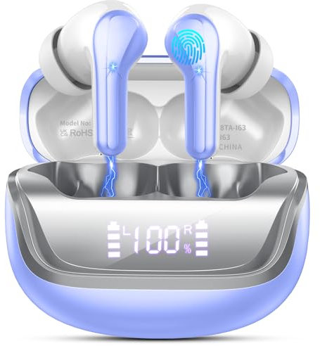 Auriculares Inalambricos Bluetooth, In-Ear Auriculares Bluetooth 5.4 con 4 ENC Cancelacion Ruido HD Mic, 45H Estéreo HiFi Cascos Inalambricos Running IP7 Impermeable/Pantalla LED/Carga Rápida Tipo-C