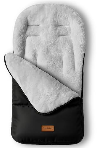 CrocNFrog Premium Universal Baby Footmuff for Pram – Glacier Grey North Polar Plush Lining – Waterproof Windproof Cosy Toes – Winter Sleeping Bag for Stroller or Pushchair