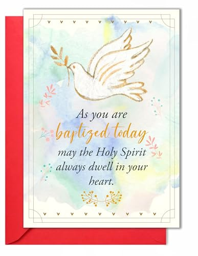 HOMEVAGE Baptism Card – Religious Greeting Card – Christian Watercolor Design – 5x7 Inch Folded Card with Envelope & Sticker – Congratulations for Baby on Baptism Day