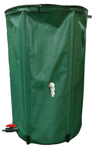 S&M 590344 – Depósito recuperador de Agua de Lluvia 200 L | Plegable, de PVC de Alta Resistencia Color Verde | con Grifo, válvula para mangueras, Salida antidesbordamiento y Filtro antihojas