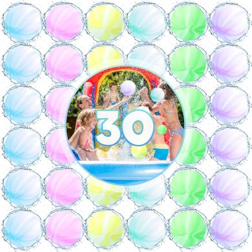 ZZXLOPEZ Palloncini Acqua Riutilizzabili, 30 Pezzi Gavettoni Riutilizzabili, Silicone Colorato Bombe D'acqua, Bombe D'acqua a Riempimento Rapido per Spiaggia, Piscina e Giardino per Bambini e Adulti