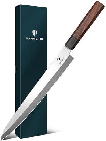 SANMEIHO 10 Inch Sushi Knife, High Carbon Japanese Steel Sashimi Knife, Japanese Knives for Fish Filleting & Slicing, Sushi Making Knives with Red Sandalwood Handle