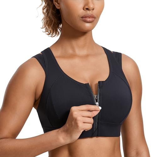 SYROKAN Frontreißverschluss Sport BH Starker Halt Racerback Schalen BHS ohne Bügel Gepolstert Schwarz XXL
