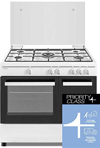 Sauber - COCINA SCW5GB 5 Quemadores -Gas Butano - Porta-bombonas - 90X60 - Tapa Cristal - Color Blanco - ENTREGA Y RETIRADA USADA INCLUIDO EN DOMICILIO