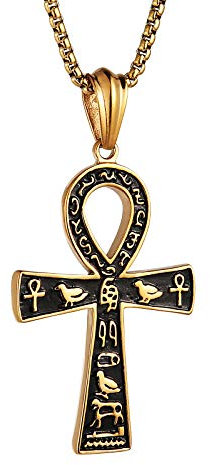 HZMAN Grand pendentif croix Ankh en acier inoxydable Symbole hiéroglyphique égyptien antique 55 + 5,1 cm Chaîne, Métal, Non