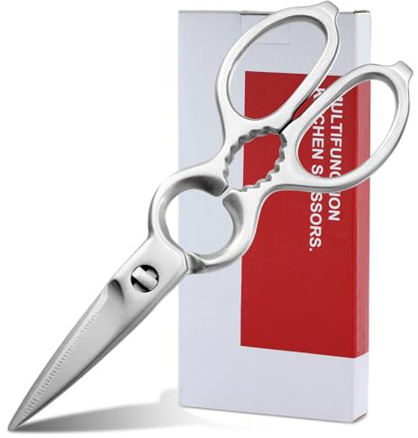 Stainless Steel Kitchen Shears Heavy Duty Full-Steel Forged Metal Scissors for Food, Professional Chef Shears Bone Cutting Meat Pizza Scissors Kitchen Utensils Come Apart, Silver