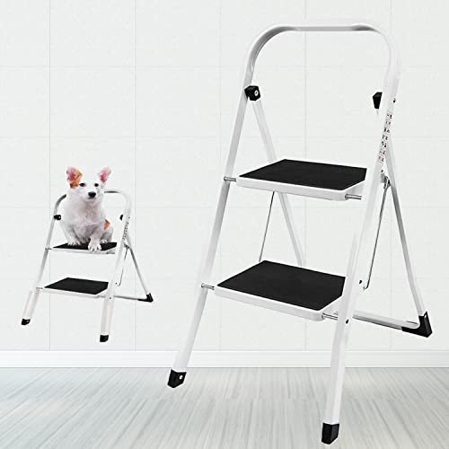 Escabeau échelle Pliante en Acier avec 2 marches, Petit Échelle Marchepied Pliable Antidérapant pour la Maison et Le Bureau Mini Marchepied Portable Chargeable jusqu'à 150 kg