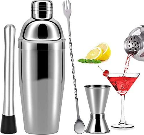 4 Pezzi Kit Barman Shaker, Cocktail Shaker Set Set Shaker in Acciaio Inossidabile Kit per Cocktail con Shaker da 750 ML per Bar Accessori Party