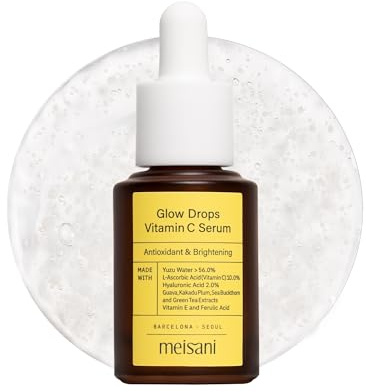 Meisani Glow Drops Vitamin C Serum - Sérum Antioxidante e Iluminador con Agua de Yuzu, Vitamina C Pura y Ácido Hialurónico | Cosmética Vegana Coreana | 15ml