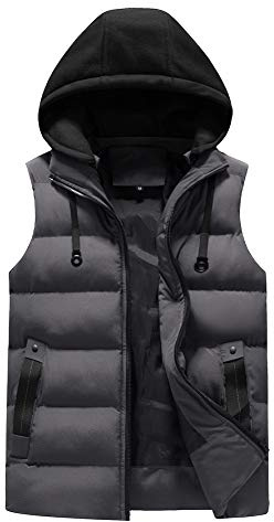 YOUTHUP Gilet da Uomo con Cappuccio Casual Inverno Caldo Outdoor Imbottito Gilet Senza Maniche, Grigio, XL