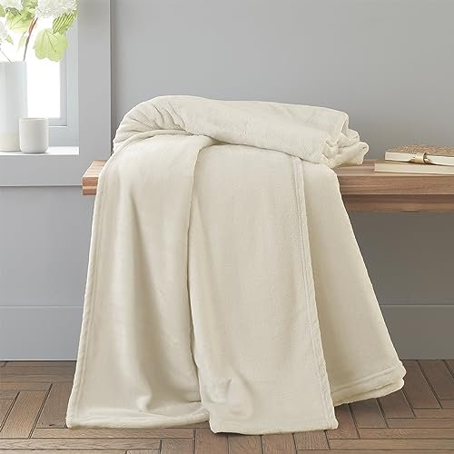 Catherine Lansfield Extra Large Raschel Velvet Touch 200x240cm Blanket Throw Cream
