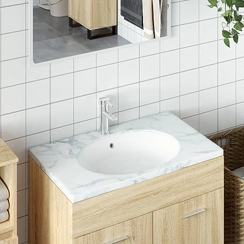 Vasque à Encastrer, Lavabo Encastré Lave-Mains Salle de Bain Évier de salle de bain blanc 47x39x21 cm ovale céramique