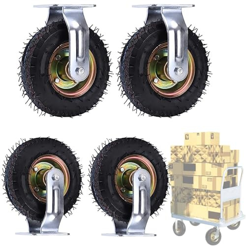 WORDFUN Swivel Caster Wheel Fixed Heavy Duty Industrial Caster Steel Plate Rubber Wheel, 6/8/10 in, with Ball Bearings, for Hand Truck/Trolley/Garden Utility Wagon Cart
