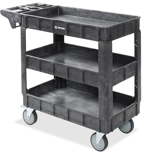 Dryser Utility Cart with Wheels, 40 x 17 Heavy Duty 550 lb. Capacity with Shelves - 3 Tier Rolling Cart with Four 5 Swivel Casters for Warehouse, Garage, Cleaning