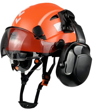 HaoYiShang Casque de sécurité industrielle avec visière, protège-oreilles, cache-oreilles, casques de sécurité avec visière ventilée approuvée par l'OSHA, casque de construction, protection de la tête