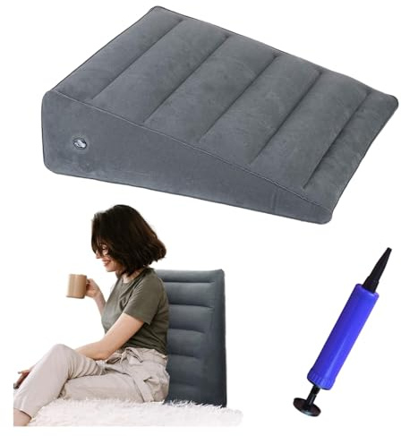 ZHYUAN ZHYUAN uppblåsbart triangelkudde, fluffigt uppblåsbart kudde, kilkudde, uppblåsbart kudde, kildyna, refluxkudde mot snarkning, bekväm sömn, resor, smärtlindring (mörkgrå)