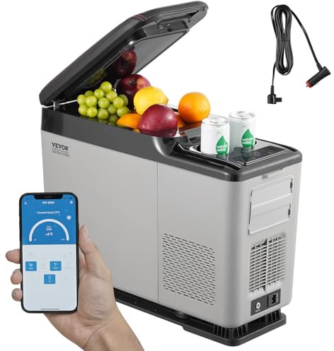 VEVOR Réfrigérateur de voiture, 12 V avec accoudoir de voiture, congélateur portable à zone unique de 15 L, plage réglable de 15,6 °C à 20 °C, 12/24 V CC et 100 à 240 V CA pour extérieur, camping