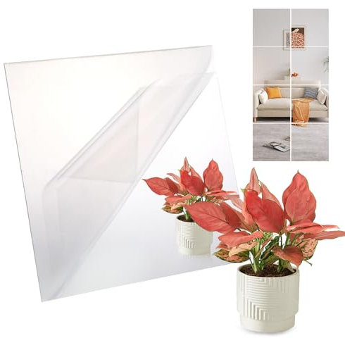 8 Stück Spiegelfliesen Selbstklebend Acryl Spiegel Klebespiegel Spiegelfolie Selbstklebend Selbstklebende Spiegel Spiegelfliesen 15x15 DIY Spiegelfliese für Schlafzimmer Schrank Badezimmer Wohnzimmer