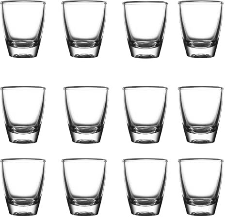 OUTALIZ 12 PCS Vasos De Chupito, Vaso de Vino en Forma de Huevo, Vaso de Vidrio Templado, con Base Gruesa, Apto Para Lavavajillas, Vasos de Chupito Transparentes, Para Fiesta, Club, Bar, Beber