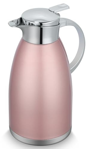 18/8 Edelstahl (304) Isolierkanne 2,3 Liter - Doppelwandig Vakuumisoliert für Heiße & Kalte Getränke, Büro, Zuhause & Outdoor (Rosa)
