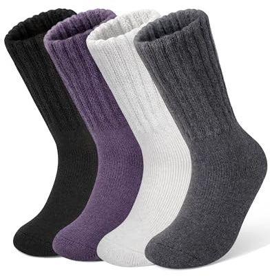Tialfas Chaussettes Chaudes Femme, Chaussette Chaude Thermiques 4 Paires Laine Hiver, Étendues Confortables Respirantes Montant Haut Thermorégulantes pour Randonnée, Neige et Temps Froid