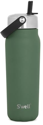 S'well Recycled Stainless Steel Explorer with Flip Straw Lid, 700ml, Green Jasper, Triple Layered Vacuum Insulated Containers Keeps Drinks Cold for 36 Hours and Hot for 8, BPA Free