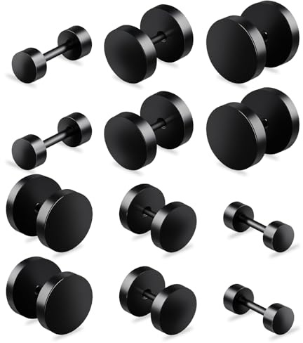LIQWEI 6 Paar Ohrstecker Schwarz Set, Edelstahl Ohrstecker Stud Set für Herren Männer, 4mm-10mm Creolen Tunnel Schraube Helix Tragus Piercing Ohrringe Hantel Ohr Piercing Fake Ears Plugs Schwarz