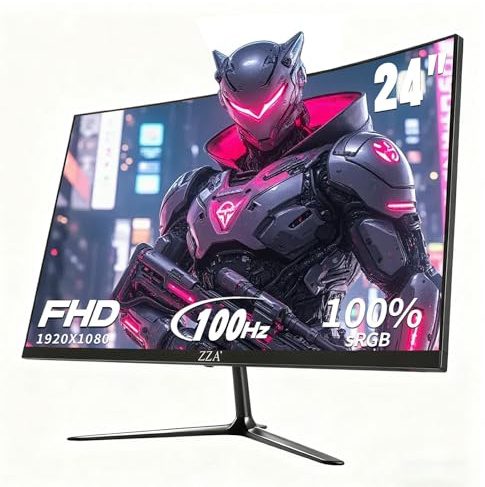 ZZA 24 Inch Curved Monitor 100HZ FHD(1920×1080P) 120% sRGB FreeSync Computer Monitors Frameless Full on Three Sides VESA HDMI x1 VGA Port x1 Blue Light Filter PC Monitor for Home Office and Dormitory