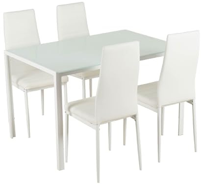 IlGruppone Set Sedie e Tavolo da Pranzo con Ripiano in Vetro Temperato e Sedia Imbottite in Similpelle Nera Design Moderno, 4 o 6 Posti Ideale per Cucina o Soggiorno - Bianco - 4 Posti