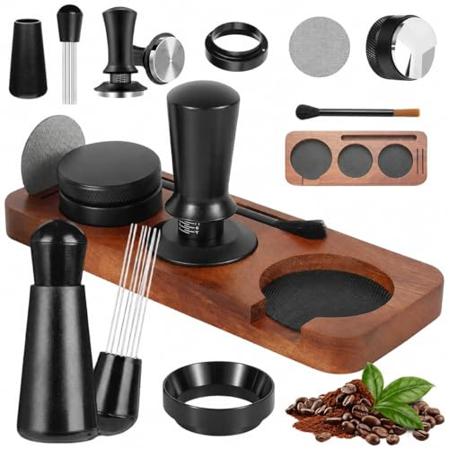 SKJJM Strumenti per Manomissione Espresso da 51 mm,con Ago per Espresso,Tamper per Caffè con Tappetino Distributore,Anello Dosatore 51 mm,Aghi,Mescolatore per Caffè,Schermo a Disco,Stazione per Tamper