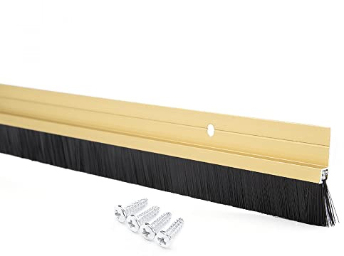 uxcell Door Brush Bottom Sweep h-Shape Gold Tone Aluminum Alloy Holder w 0.8-inch Black PP Silicone Soft Brush, 1000mm x 43mm(Approx 39.37-inch x 1.7-inch)