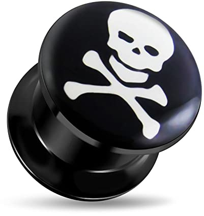 Monster Piercing Calibre 8 - crâne de 3MM avec Tibias Logo Noir jauge de Filetage Interne Acrylique Chair Tunnel Oreille Plug