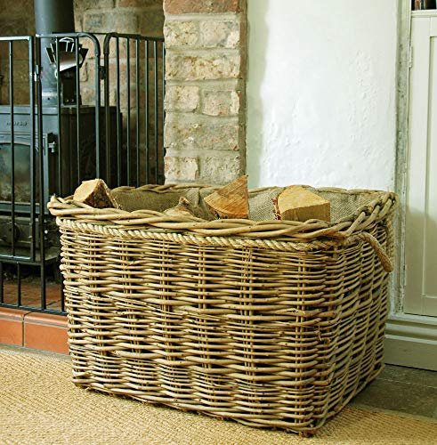 Bowley & Jackson Extra Large mill log basket rope handled deep set rectangular hessian lined