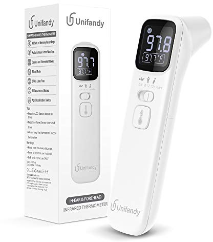 Unifandy Infrared Thermometer Ear and Forehead Digital Thermometer for Kids and Adult, 3-in-1 Touchless Smart IF Technology Ideal for Home, Family with Fast Detection and Accurate Reading