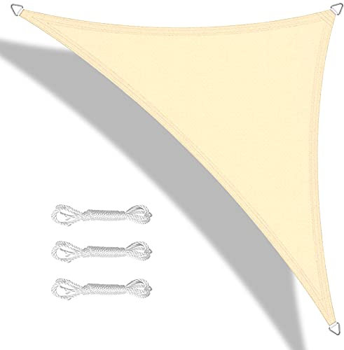 Teynewer Sun Shade Sail Triangle 3.6x3.6x3.6m Waterproof Shade Sail for Outdoor Garden Patio Party 98% UV Block Sunscreen Awning Canopy Sunsail with Free Rope, Cream