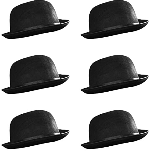 Lot de 6 chapeaux melon – Accessoire de déguisement pour homme et femme en feutre de 60 cm de circonférence