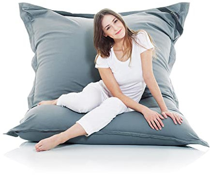 SMOOTHY Original Cotton Indoor XXL Sitzsack 400L Riesensitzsack Sitzkissen Sessel aus Baumwolle für Kinder & Erwachsene (180 x 140 cm, Steingrau)