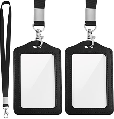 2 Stücke Ausweishülle mit Schlüsselband, ID Card Holder Ausweishülle PU Leder Ausweishalter ID Kartenhalter Wasserdicht Kartenhülle Ausweishalter Set Arbeitskartenhalter Ausweiskartenhalter