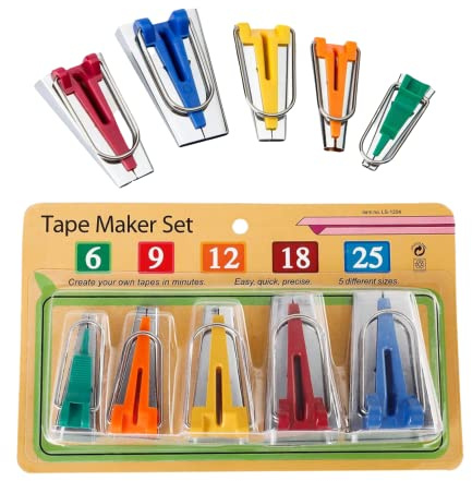 MAGIC SELECT 5 Schrägbandformer zum Nähen zu Hause. Bias Tape Maker. Praktischer Schrägband-Maker für Schräge Stoffe. Nähwerkzeuge und Zubehör. Größen: 6mm/9mm/12mm/18mm/25mm.