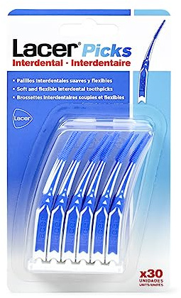 LACER INTERPROXIMAL - Picks Interdental 30 Unidades, Punta de Goma Triangular Suave y Flexible, Gran Capacidad de Adaptación a Espacios Interdentales, Sin Partes Metalicas, Mango Ergonómico