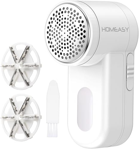 HOMEASY Fabric Shaver, Lint Remover Debobbler, 2 Speed, 3 Blades, White | Portable fabric shaver with 2 speeds and 3 blades, removes bobbles and fuzz from jumpers, blankets, furniture and clothes