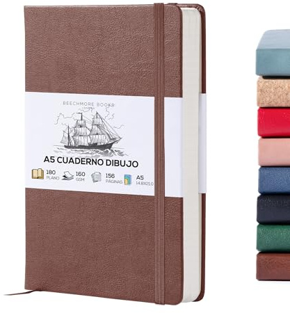 Beechmore Books A5 Mixed Media Sketchbook - 5.8x8.3 Hardcover Lay-Flat Art Journal, 160 GSM / 98 lb Professional Perforated Paper, Gift Box, for Drawing, Ink and Light Watercolor