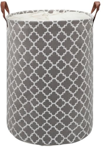Maxsilan 60L Large Laundry Basket with Drawstring, Collapsible Laundry Hamper with Handle, Round Folding Washing Storage for Bedroom, Bathroom, College Dorm, Grey
