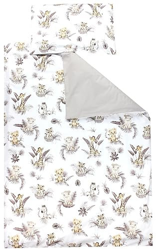 TupTam Kinder Bettwäsche Gemustert 2-Teilig Wendebettwäsche, Farbe: Beige Löwe Blätter/Beige, Größe: 135x100 cm