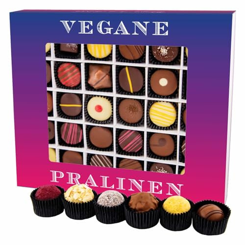 Hallingers Genuss Manufaktur Vegane Pralinen Geschenk – mit & ohne Alkohol, handgemacht aus Premium Edelkakao, edle Geschenkdose Vegane Pralinen XXL, Confiserie-Qualität, Geschenkidee für Veganer