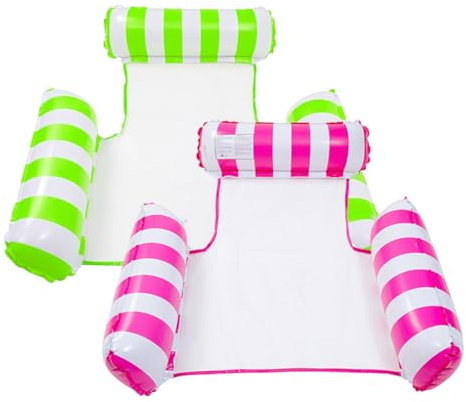 Inflatable Pool Float adults 2 Pack 4-in-1 Inflatable Water Hammock Swimming Pool Floating Chair Relax in the Swimming Pool, Beach, Bathroom,and Water Lounge Summer Holiday(Pink+Green)