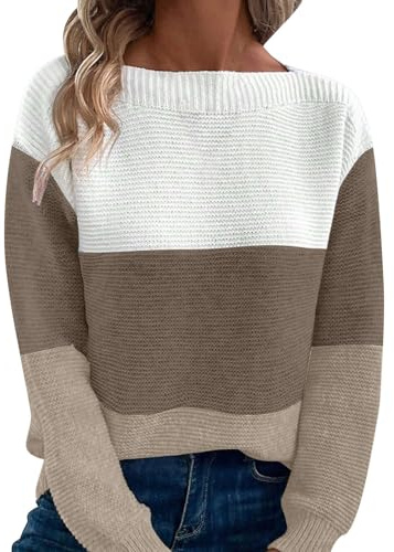 Dinglong Suéter de Mujer Chaqueta de Invierno Mujer Suéter de Mujer de Manga Larga con Cuello y Panel en Contraste de Tejidos nuevos de otoño Chaqueta de Invierno Mujer suéter de Ganchillo Mujer