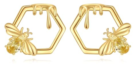 Bienen Ohrringe 925 Sterling Silber 18K Vergoldet Hummel Ohrstecker Tier Schmuck Honigbiene Geschenk für Frauen Damen Mütter